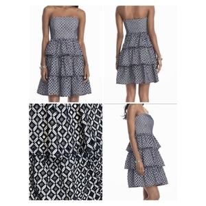 White House Black Market Strapless Mini Dress 6 Navy Lace Wedding Guest party